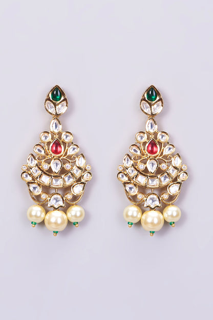Gold Finish Red & Green Beaded Necklace Set