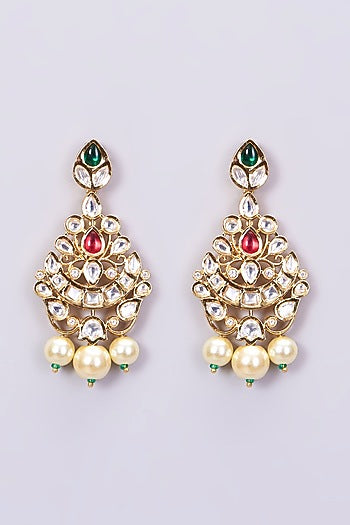 Gold Finish Red & Green Beaded Necklace Set