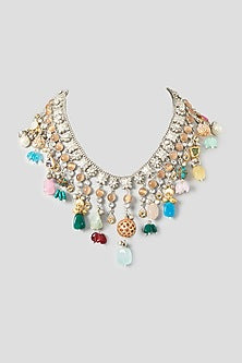 Oxidised Finish Multi-Colored Stone Necklace