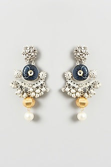 Oxidised Finish Kundan Polki & Pearl Dangler Earrings