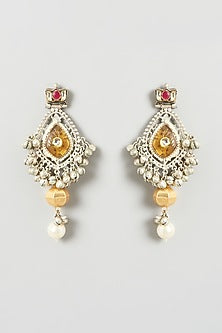 Oxidised Finish Kundan Polki & Pearl Dangler Earrings
