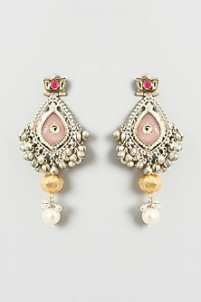Oxidised Finish Kundan Polki & Pearl Dangler Earrings