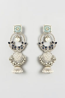 Oxidised Finish Multi-Colored Stone & Pearl Dangler Earrings