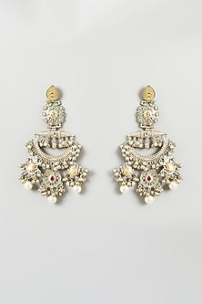 Oxidised Finish Kundan Polki & Pearl Dangler Earrings