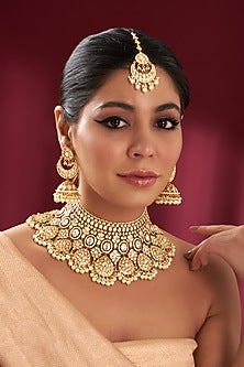 Gold Finish Kundan Polki Choker Necklace Set