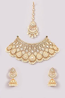 Gold Finish Kundan Polki Choker Necklace Set