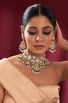 Gold Plated Kundan Polki Choker Necklace Set
