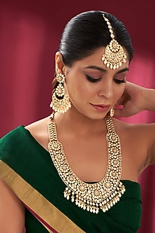 Gold Plated Kundan Polki Long Necklace Set