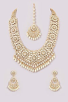 Gold Plated Kundan Polki Long Necklace Set
