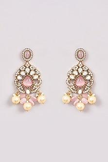 Black Rhodium Finish Pink Stone & Pearl Necklace Set