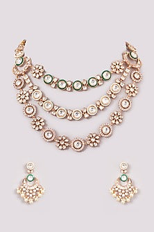 Gold Finish Kundan Polki Layered Necklace Set