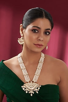 Gold Plated Kundan Polki & Pearl Long Necklace Set