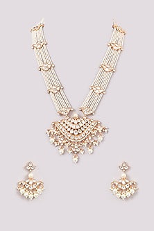 Gold Plated Kundan Polki & Pearl Long Necklace Set