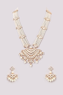 Gold Plated Kundan Polki & Pearl Long Necklace Set