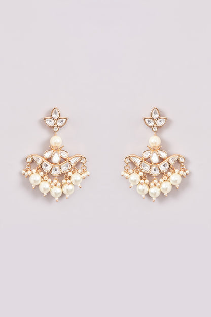 Gold Plated Kundan Polki & Pearl Long Necklace Set