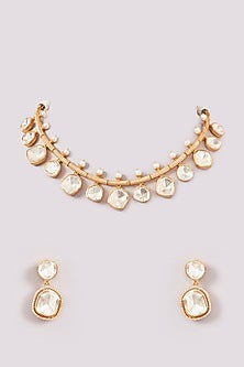 Gold Plated Moissanite Polki Choker Necklace Set