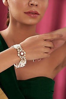 Gold Finish Kundan Polki & Pearl Bracelet