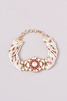 Gold Finish Kundan Polki & Pearl Bracelet