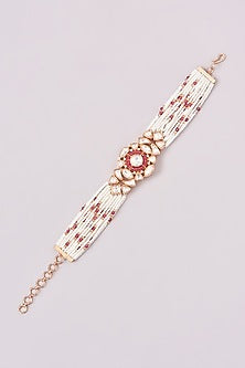Gold Finish Kundan Polki & Pearl Bracelet