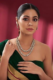 Black Rhodium Finish Kundan Polki Layered Necklace Set