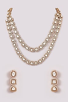 Black Rhodium Finish Kundan Polki Layered Necklace Set
