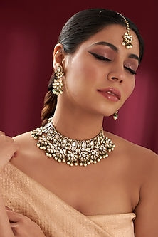 Black Rhodium Finish Kundan Polki Necklace Set