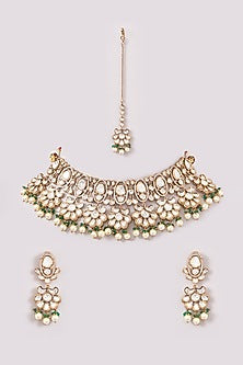 Black Rhodium Finish Kundan Polki Necklace Set