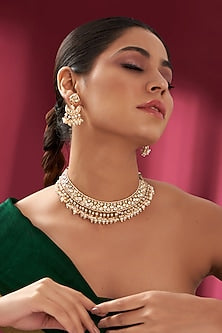 Gold Plated Kundan Polki & Pearl Choker Necklace Set