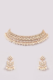 Gold Plated Kundan Polki & Pearl Choker Necklace Set