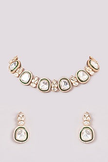 Gold Plated Kundan Polki Meenakari Choker Necklace Set