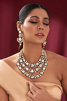 Gold Plated Kundan Polki Meenakari Layered Necklace Set