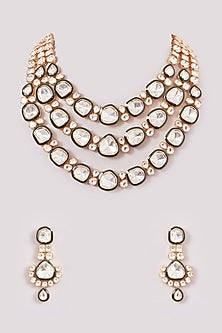 Gold Plated Kundan Polki Meenakari Layered Necklace Set