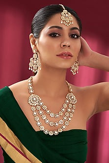 Gold Plated Kundan Polki Layered Necklace Set