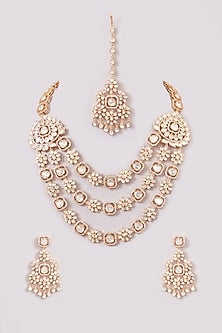Gold Plated Kundan Polki Layered Necklace Set