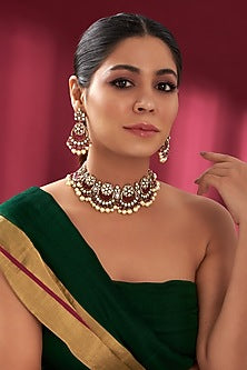 Gold Plated Kundan Polki & Pearl Necklace Set