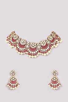 Gold Plated Kundan Polki & Pearl Necklace Set