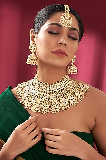 Gold Plated Kundan Polki Choker Necklace Set