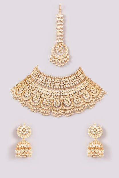 Gold Plated Kundan Polki Choker Necklace Set
