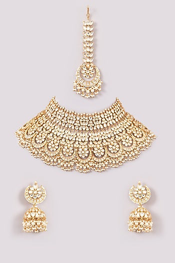 Gold Plated Kundan Polki Choker Necklace Set