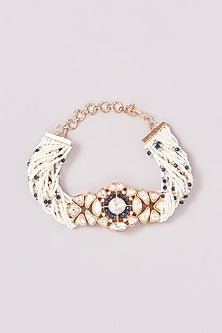 Gold Finish Kundan Polki & Pearl Bracelet