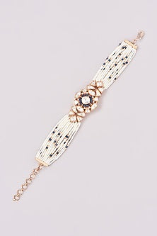 Gold Finish Kundan Polki & Pearl Bracelet