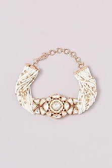 Gold Finish Kundan Polki & Pearl Bracelet