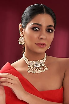 Gold Plated Kundan Polki & Pearl Choker Necklace Set