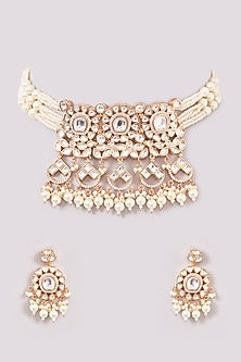 Gold Plated Kundan Polki & Pearl Choker Necklace Set