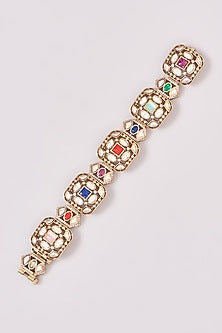 Gold Finish Kundan Polki & Multi-Colored Stone Bracelet