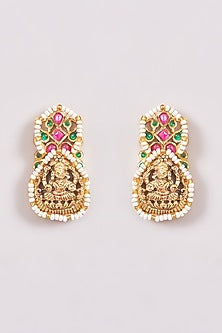 Gold Finish Kundan Polki & Green Stone Necklace Set
