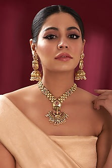 Gold Finish Kundan Polki & Pearl Long Necklace Set