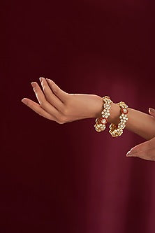 Gold Finish Kundan Polki Kadas (Set Of 2)