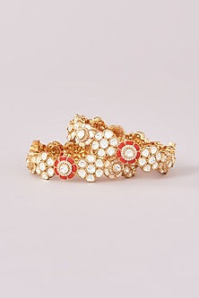 Gold Finish Kundan Polki Kadas (Set Of 2)