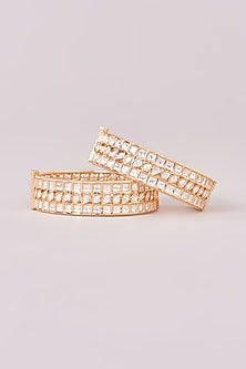 Gold Finish Kundan Polki Kadas (Set Of 2)